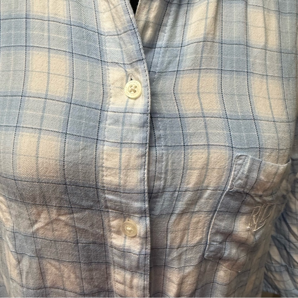 Lauren Ralph Lauren Blue Plaid Shirt Dress Tunic Button Down Roll Sleeve L - Picture 3 of 11